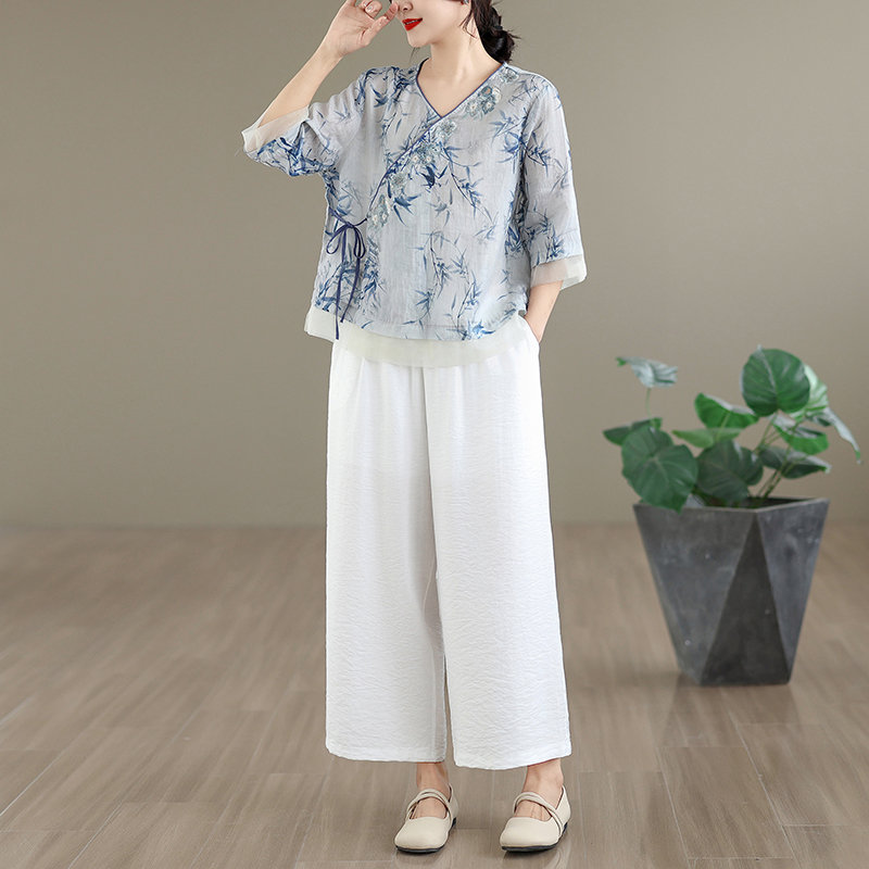 Elegant Cotton Linen Embroider - đánh giá và giá Linen Pant Wide