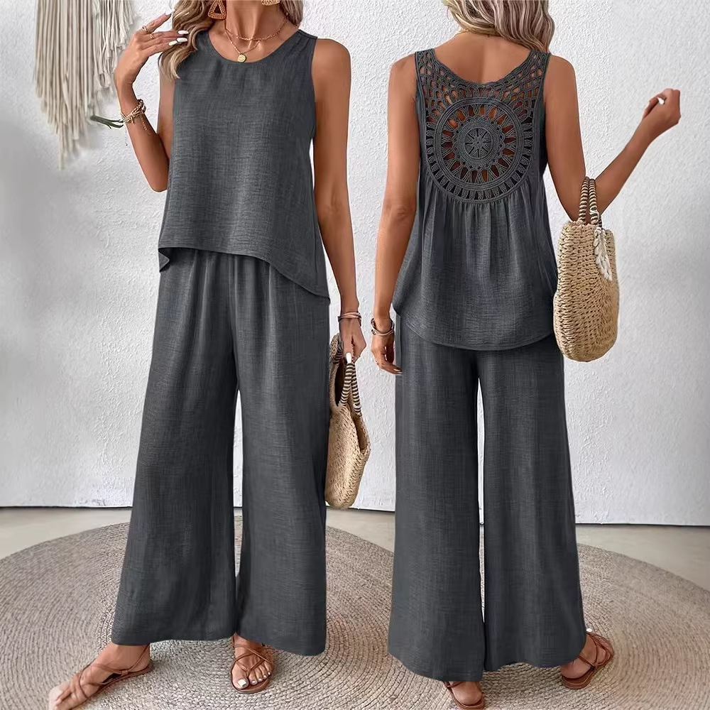 Two Pieces Women Solid Pant Se - đánh giá và giá Linen Pant Wide