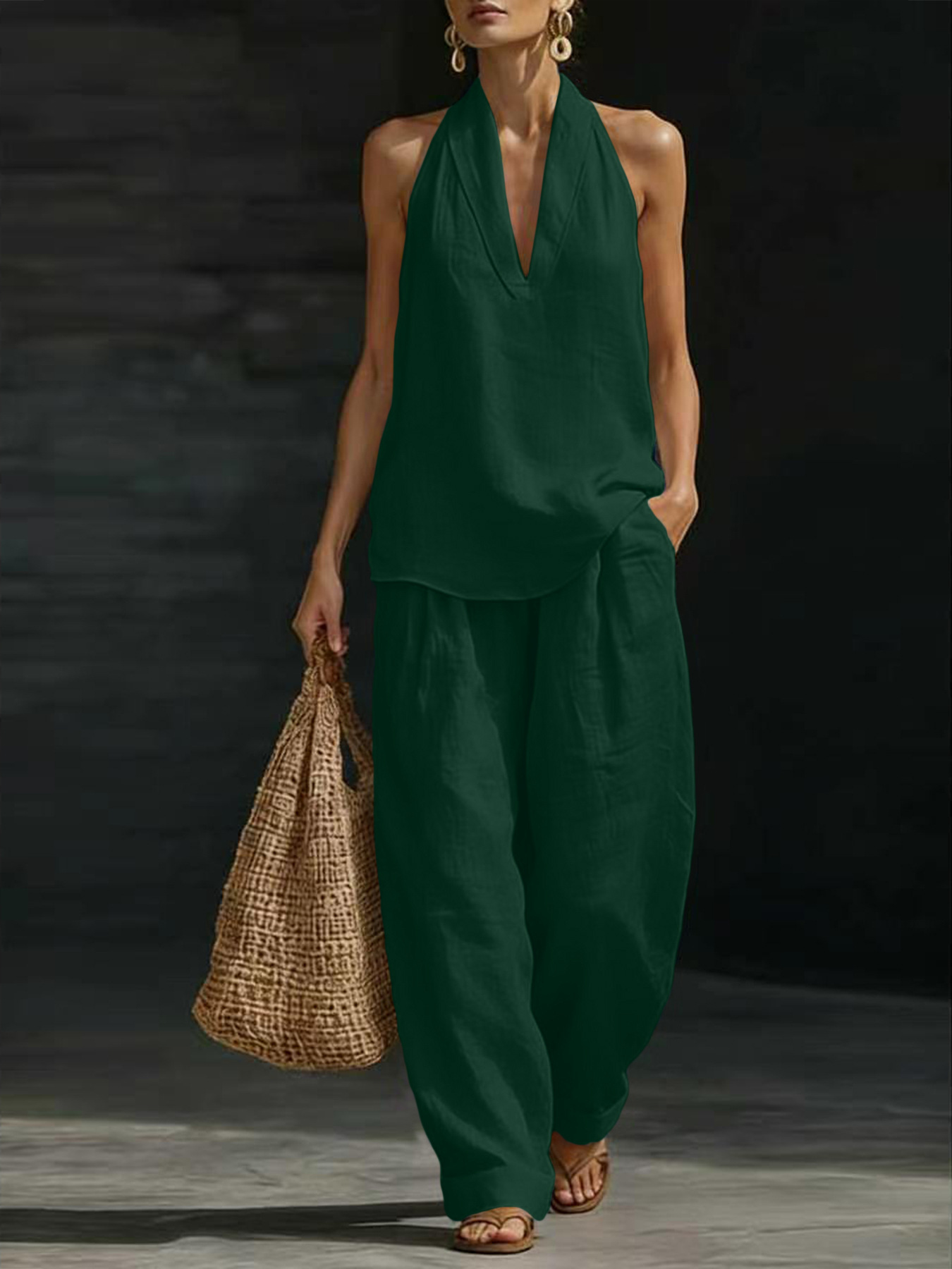 Women Linen 2 Piece Outfit Hal - đánh giá và giá Linen Pant Wide